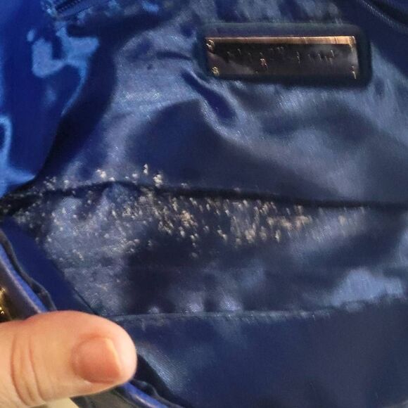 Miztique Blue with Gold Studs and Chain Vegan Leather Crossbody Clutch Purse - Picture 3 of 5